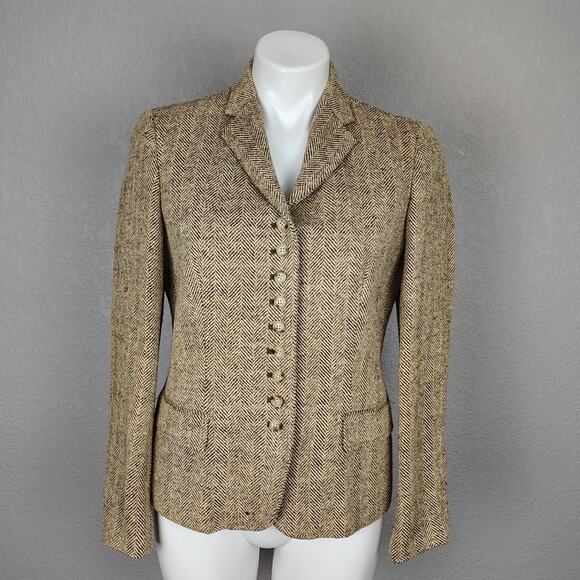 Lauren Ralph Lauren Herringbone Linen-Silk Blazer Size 4 - Picture 2 of 16